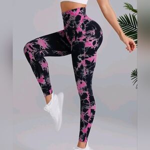 Stylish Black and Pink Tie-Dye Women's Leggings
